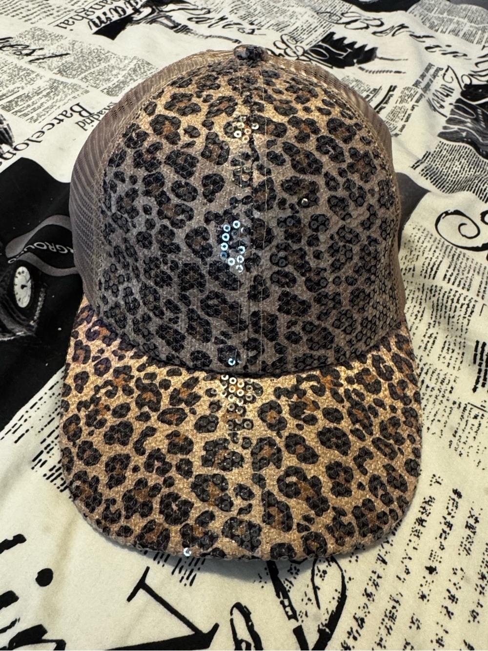 C.C Leopard Print Sequin Trucker Hat